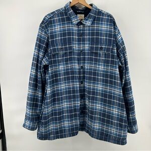LL Bean Men's Traditional Fit Blue Plaid Fleece Lined Flannel Shacket 2XL Chore